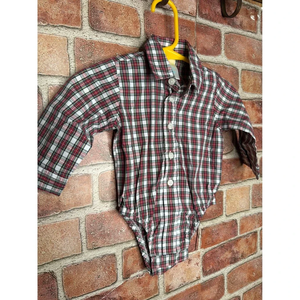 Nursery Rhyme Baby Boys Red Plaid Long Sleeve Button Down Bodysuit 9M
